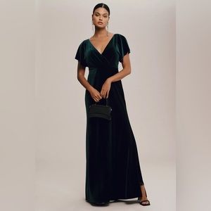 BHLDN Jenny Yoo Ellis Flutter-Sleeve Open-Back Stretch Velvet Gown size 10